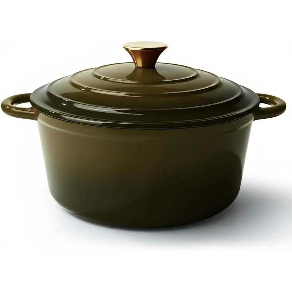 Vintage Style 6 Quart Dutch Oven Pot with Lid Non Stick Enameled Cast Iron for Bread Baking Heavy-Duty Oven Safe Cookware Up to 500°F for Baking Braising Stews Roasting Golden Green