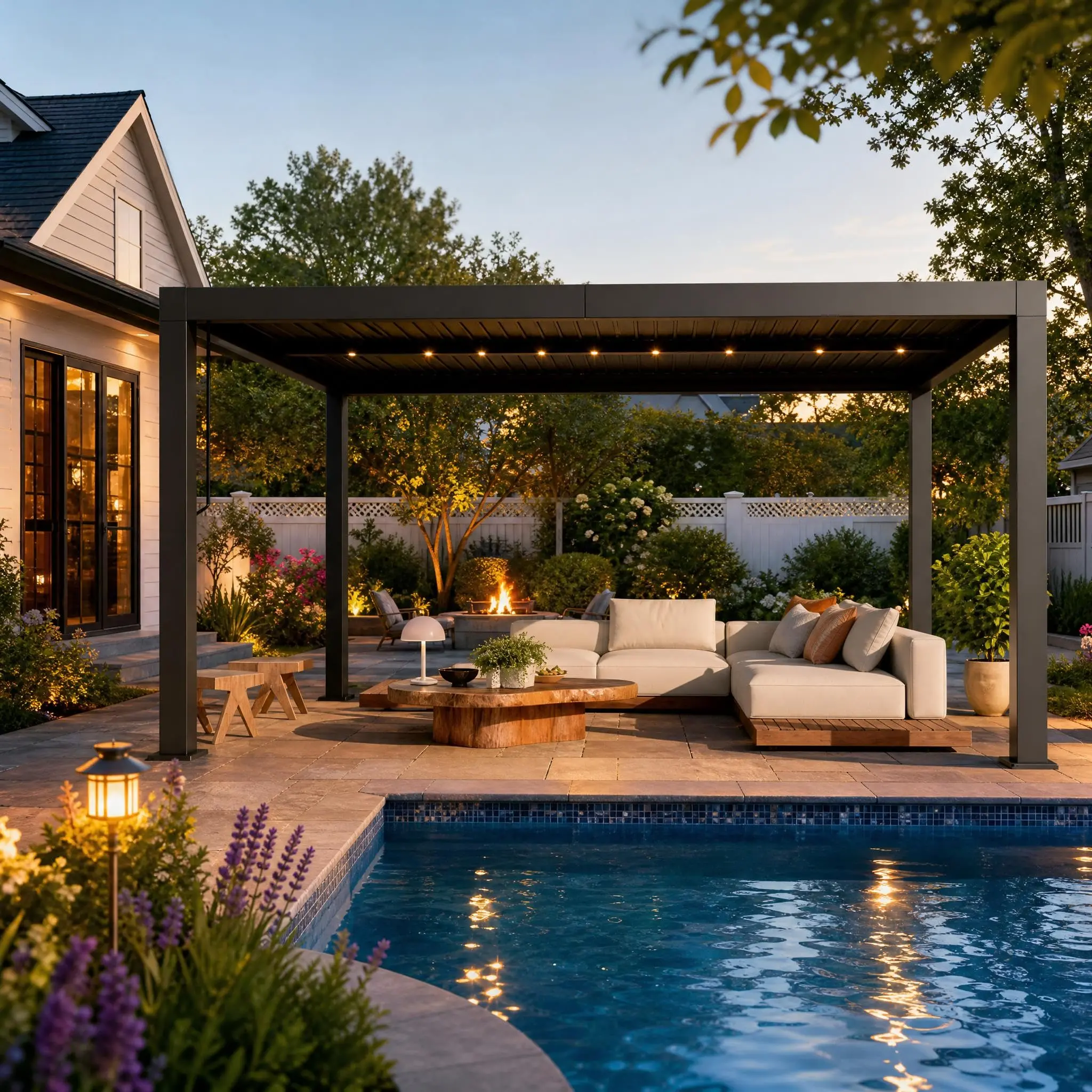 12x16 FT Louvered Pergola with Adjustable Aluminum Roof & Integrated Drainage for Patio Deck