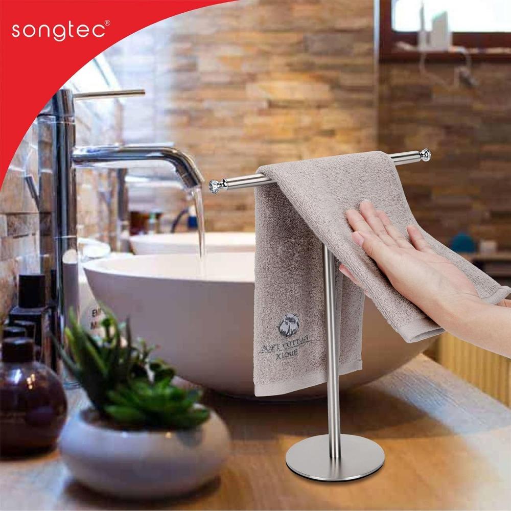 Hand Towel Holder Stand with Crystal knobs, Fingertip Towel Rack, Rust-Proof Accessories For Jewelry Stand-Brushed Nickel