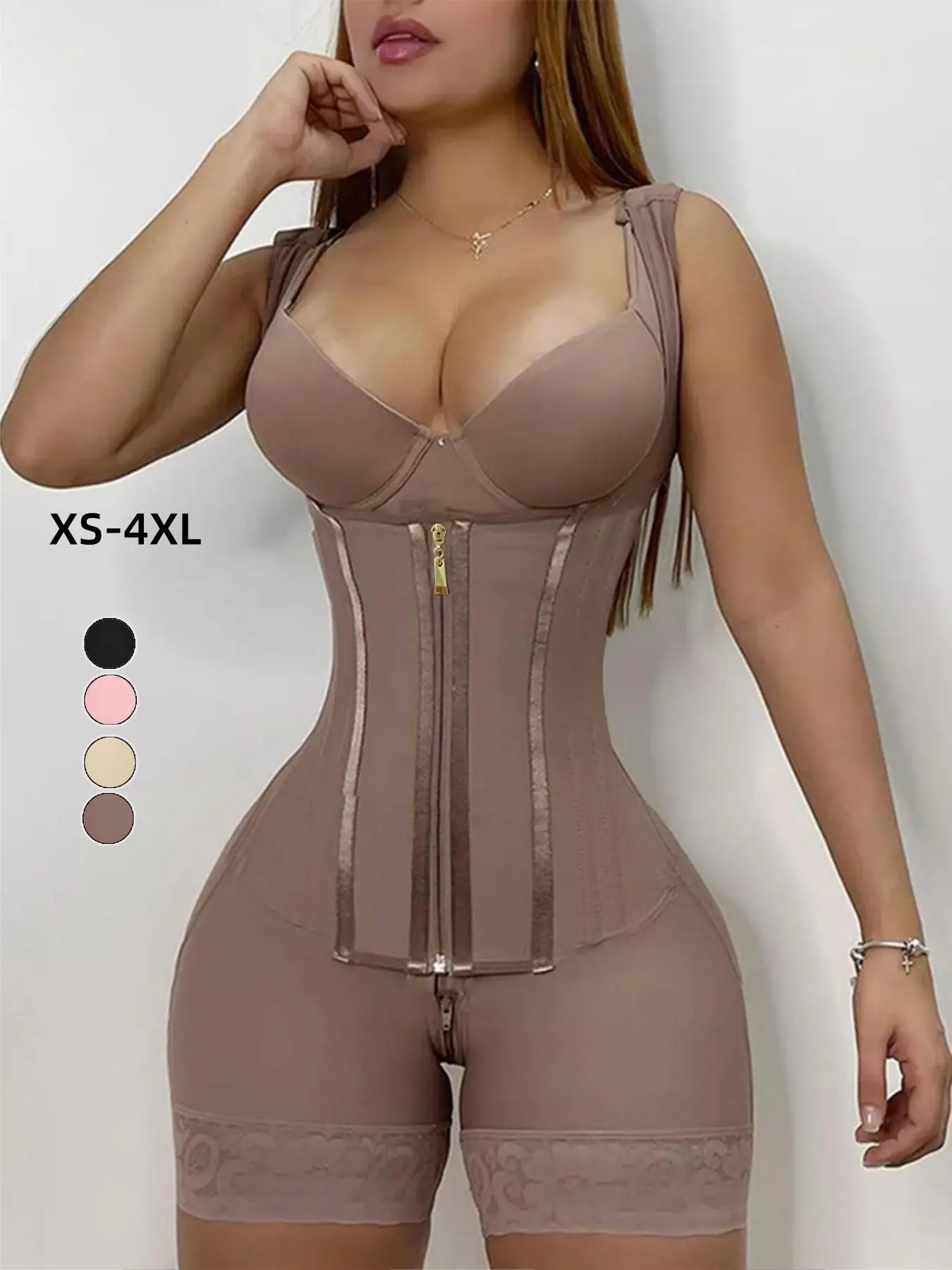 Colombian Faja Women's Bodysuit, BBL Fajas, Zipper Front, Push-Up Design, Adjustable, Postpartum Recovery, Versatile Use, All-Season Wear, Body Shaper Shapewear