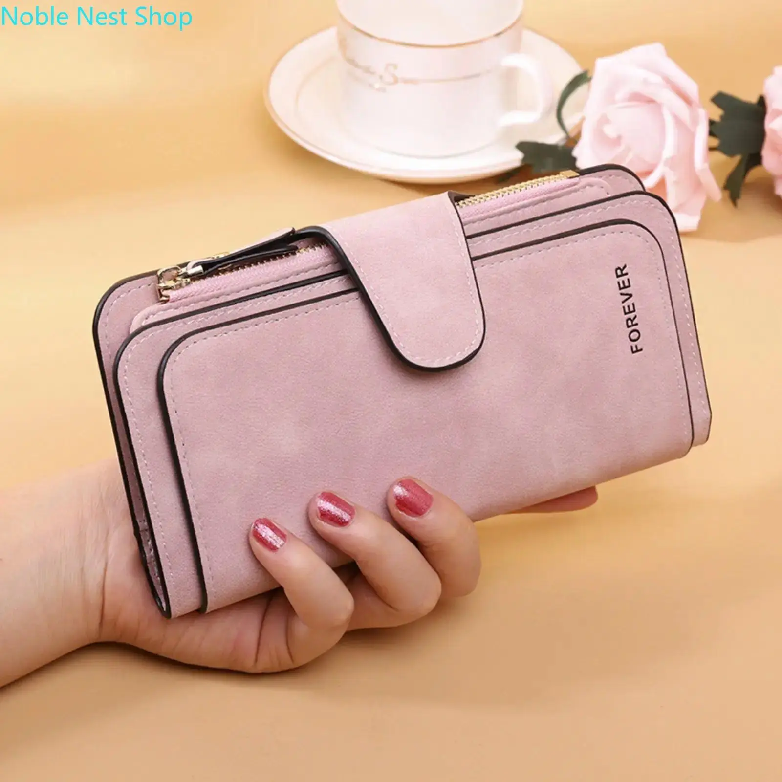 Women’s Fashion Wallet - Matte PU Leather 3-Fold Long Wallets for Women, Slim Lightweight Card Holder with Snap Closure, Zip, Large Capacity, Compartmentalized Elegant Clutch Purse