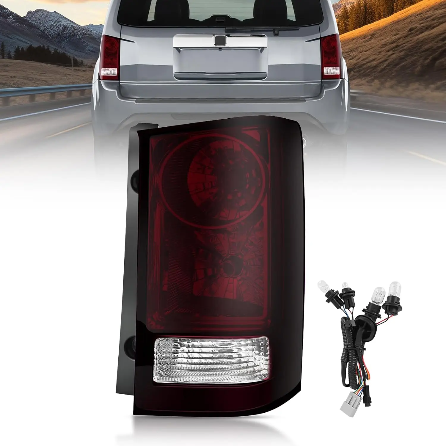 Nilight Smoked Red Taillight Assembly with Bulbs - OE-Style Passenger Side Rear Lamp Replacement, Compatible with 2009-2015 Honda Pilot Lights