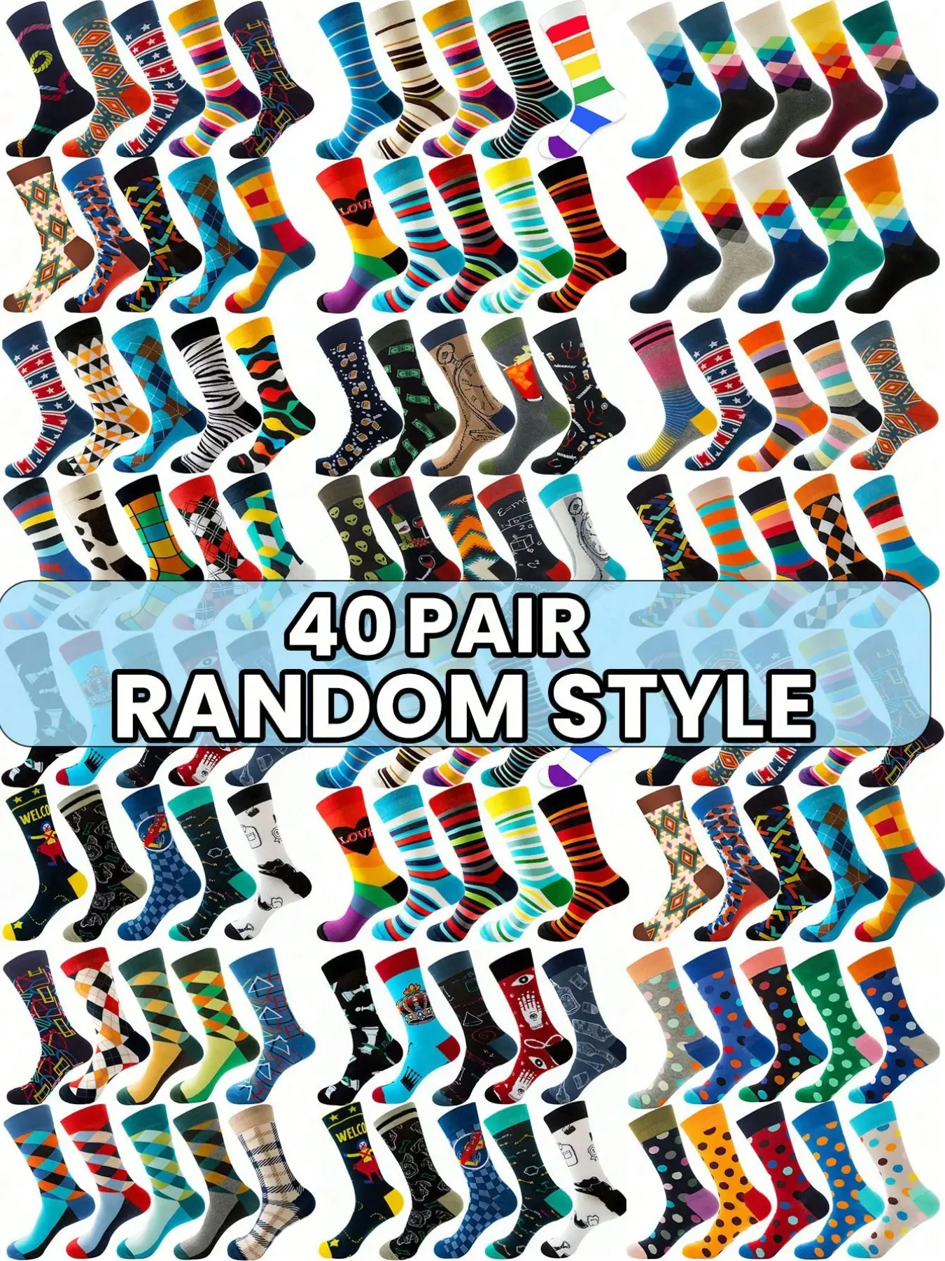 1/5/8/15/20/40 Pairs of Crew Socks, Neutral Colors, Print, Fun and Novel, Comfortable and Breathable, Ideal for Party Gifts and Daily Wear