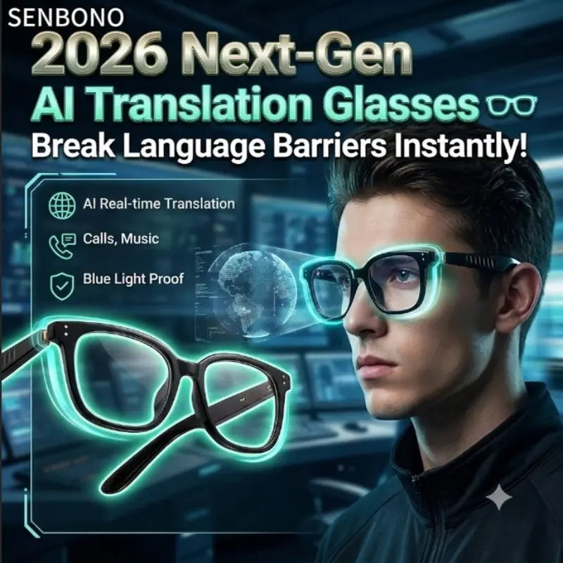SENBONO Smart Glasses Multifunctional Audio Polarized BT Sunglasses with Microphone Speaker, UV Protection, Auto Pairing, Ai Translation, Voice Assistant, Smart Music Glasses Wearable