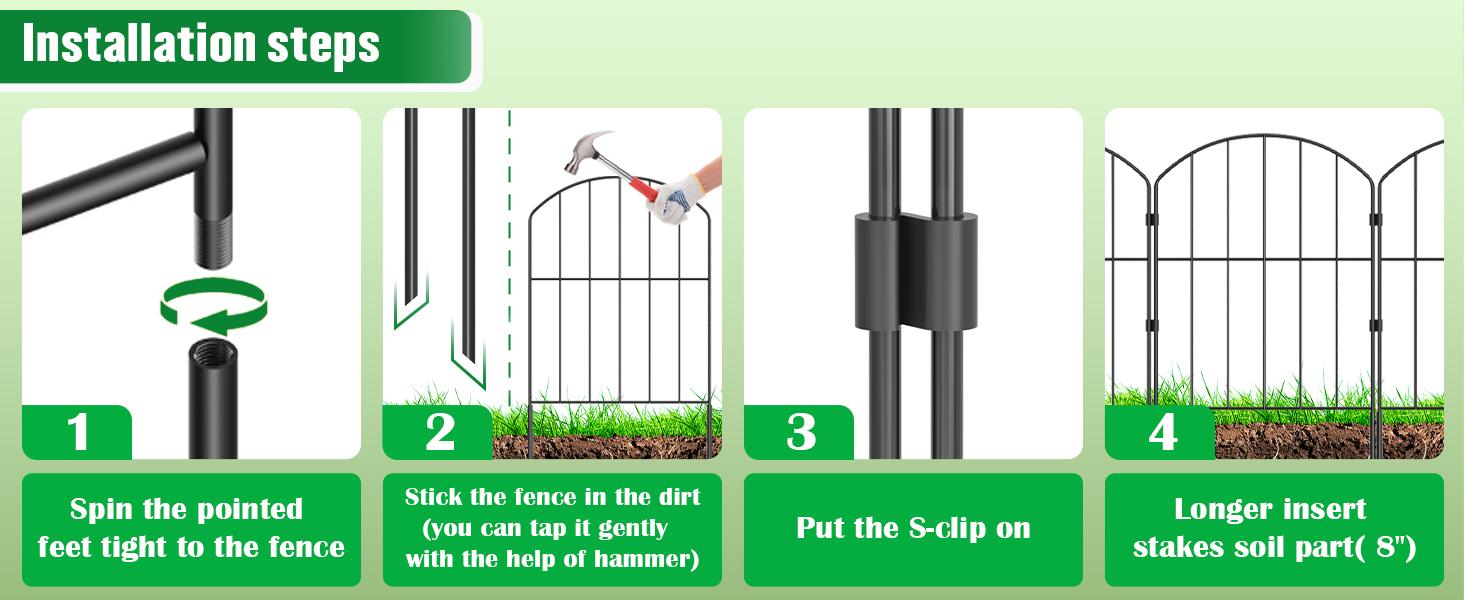 VANCASTLE 12.6x24 inch Decorative Garden Fence Outdoor, Total 10.5ft (L)x24in (H)/26ft (L)x24in (H), Rustproof Metal Landscape Barrier Fence, Black Fence for Yard, Patio Lawn, 10/25 Panels