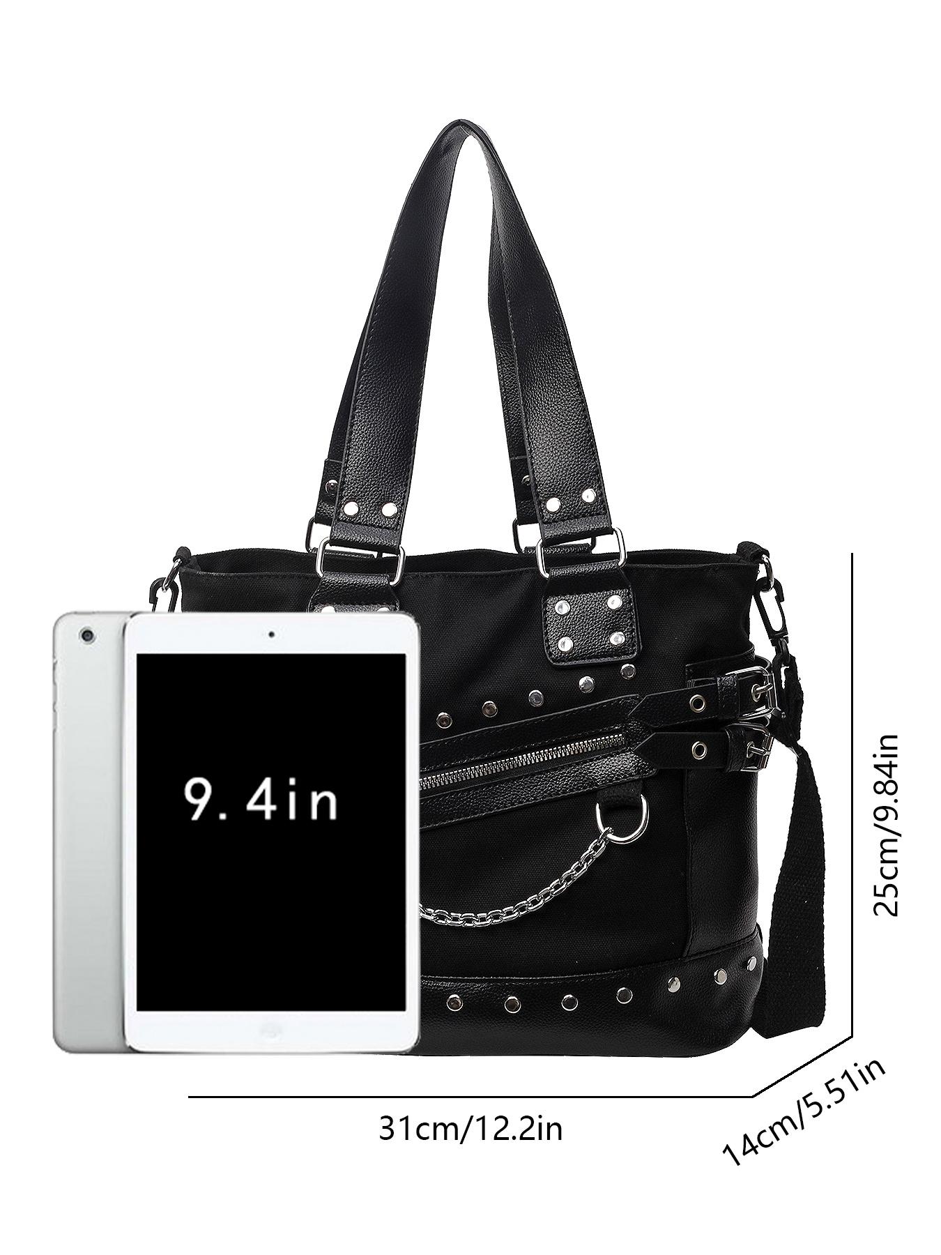 Niche Design Punk Style Rivet Chain Tote Bag, Casual Commuter Bag, Multi-pocket Functional Shoulder Crossbody Bag, Dark Hardware Decorated Handbag, Pu Tote Satchel, Street Style Fashion Trendy and Versatile, Suitable for Daily Travel, Etc