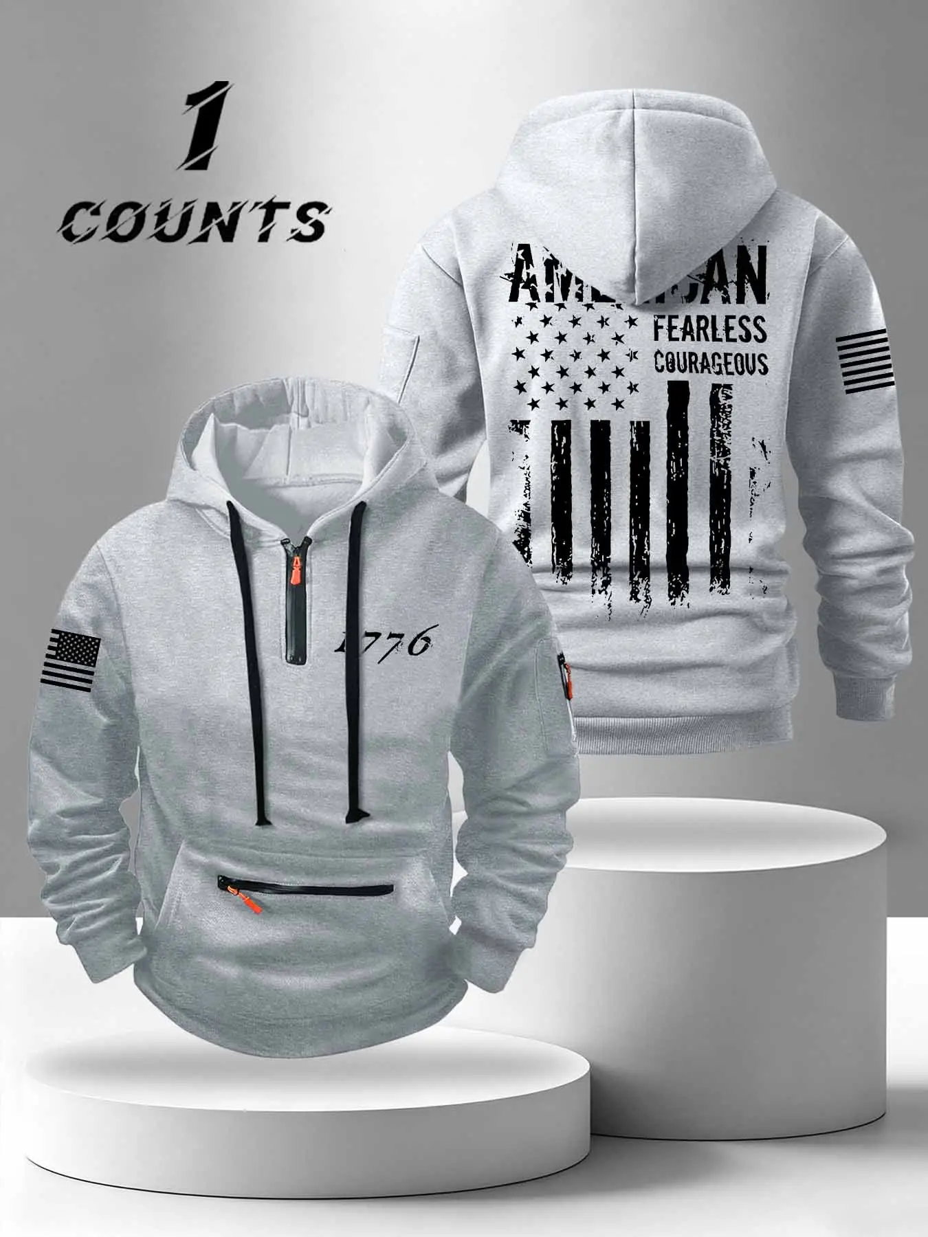 Fall & Winter Stylish Zipper Hoodie with Eagle American Flag Print, Loose-Fitting Casual Hooded Sweatshirt for Outdoor Relaxation