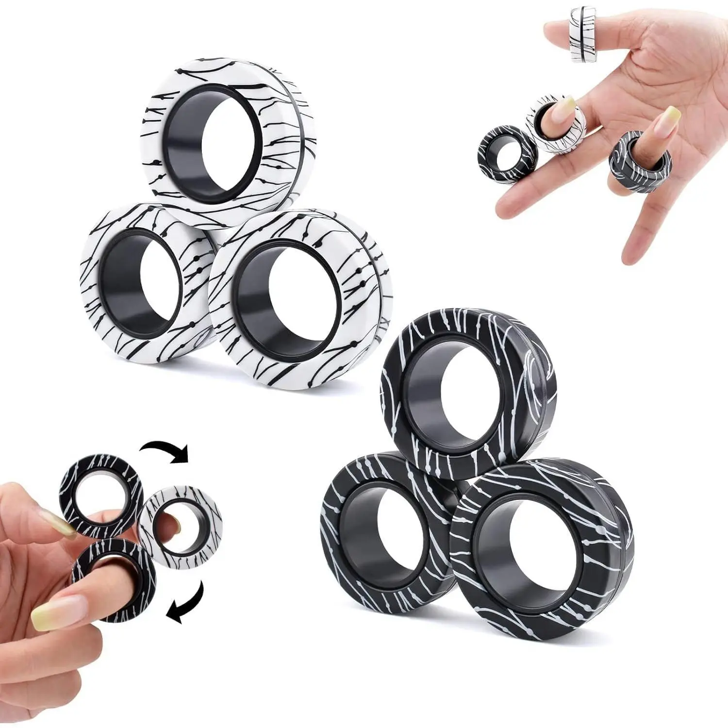 Cevioce 6 PCS Classic Unisex ABS Plastic Magnetic Ring Fidget Toys Set - ADHD Anxiety Stress Relief for 8-12+ Year Olds, Anti-Collision & Fall-Resistant Finger Spinner, Kids' Birthday Easter Gifts