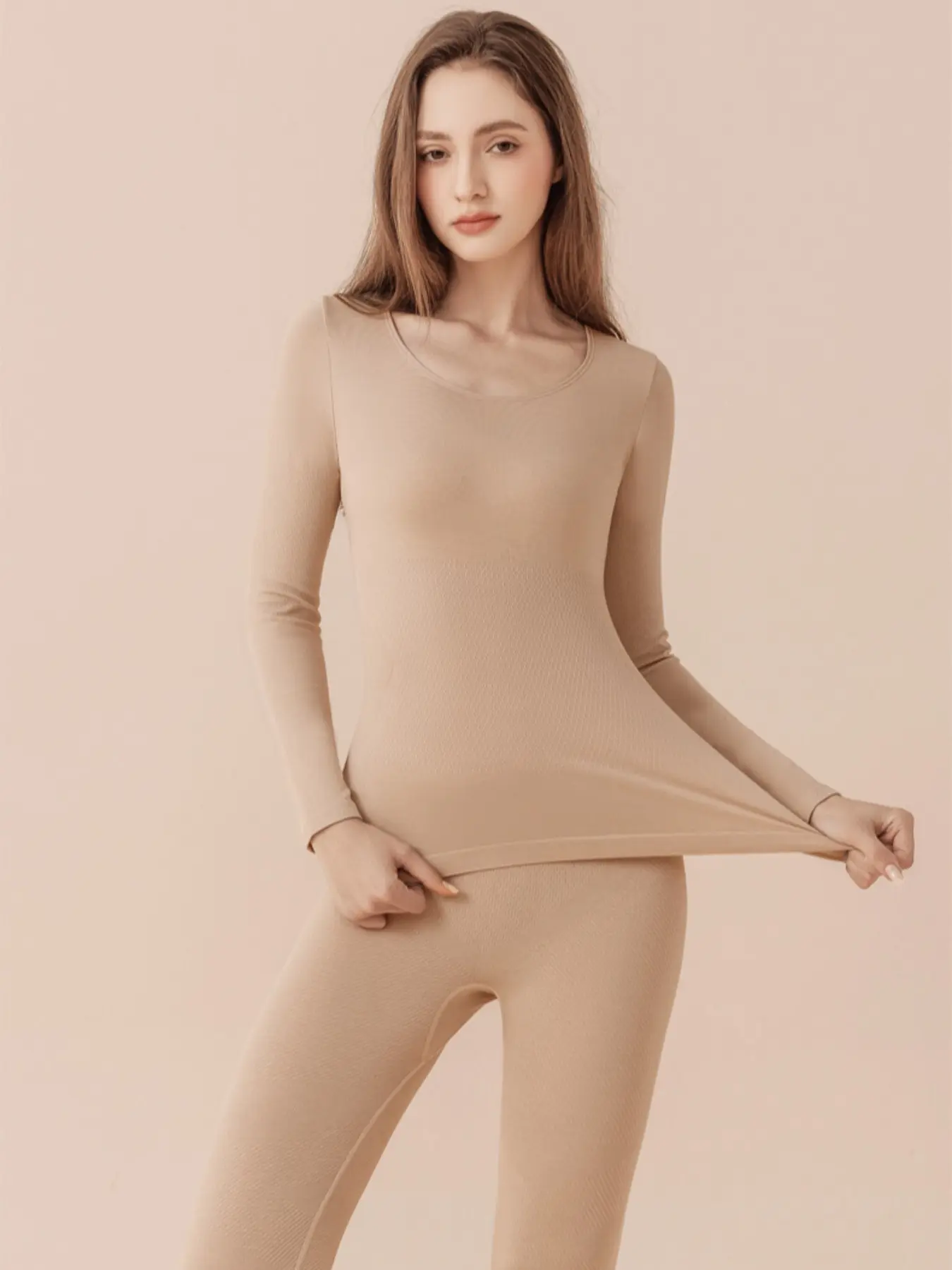 Women's Hyaluronic Acid Moisturizing Warm Innerwear Set, Wool Blend Graphene Heating Seamless Shaping Bodysuit, Fall Undergarments