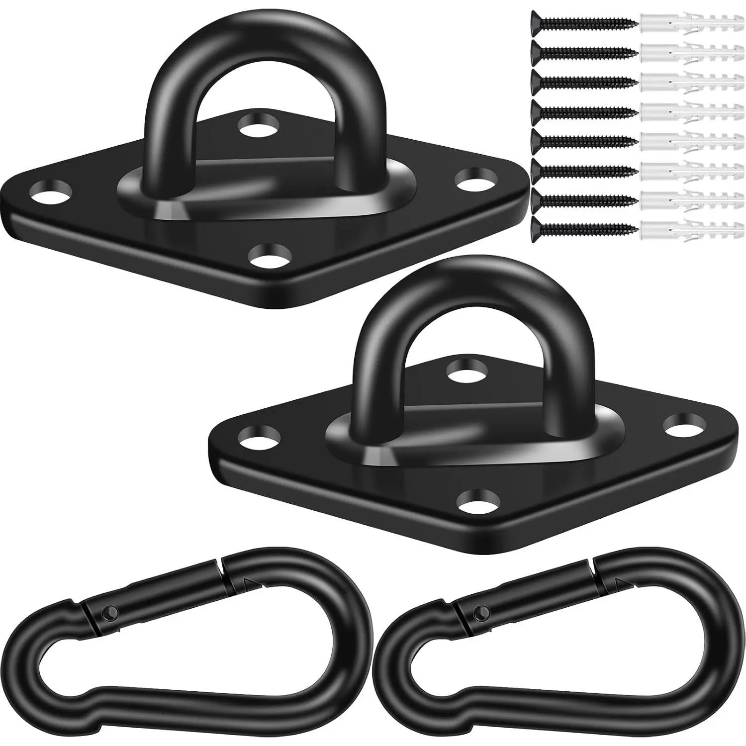 Heavy Duty Metal Pad Eye Shape Hammock Hooks Kit (2-Pack, M8 Size) - 1000lbs Load Porch Accessories for Front Porch Swing, Black Hanging Hooks