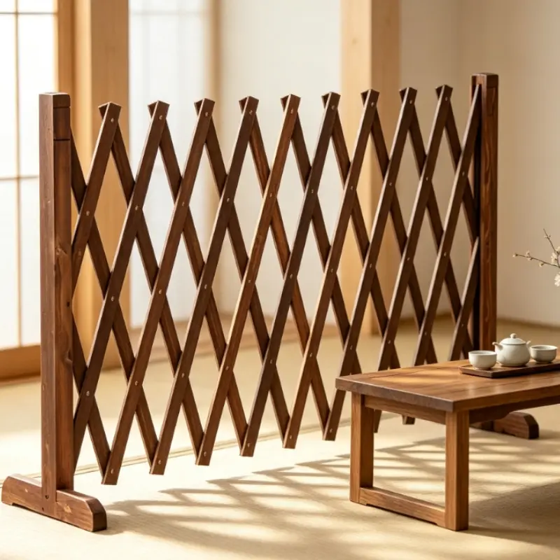 Vintage Pressure-Treated Wood Expandable Fence Divider, Movable Grid Climbing Plant Trellis, Restaurant Café Entrance Decorative Fence, Balcony Patio Flower Greenery Rack, Commercial Outdoor Pressure-Treated Wood Fence Divider