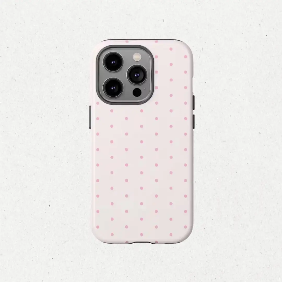 Pink Polka Dot iPhone Case for iPhone17 ProMax 16Pro 15 14 13 12 Double Layer Protective Shockproof Smartphone Cover