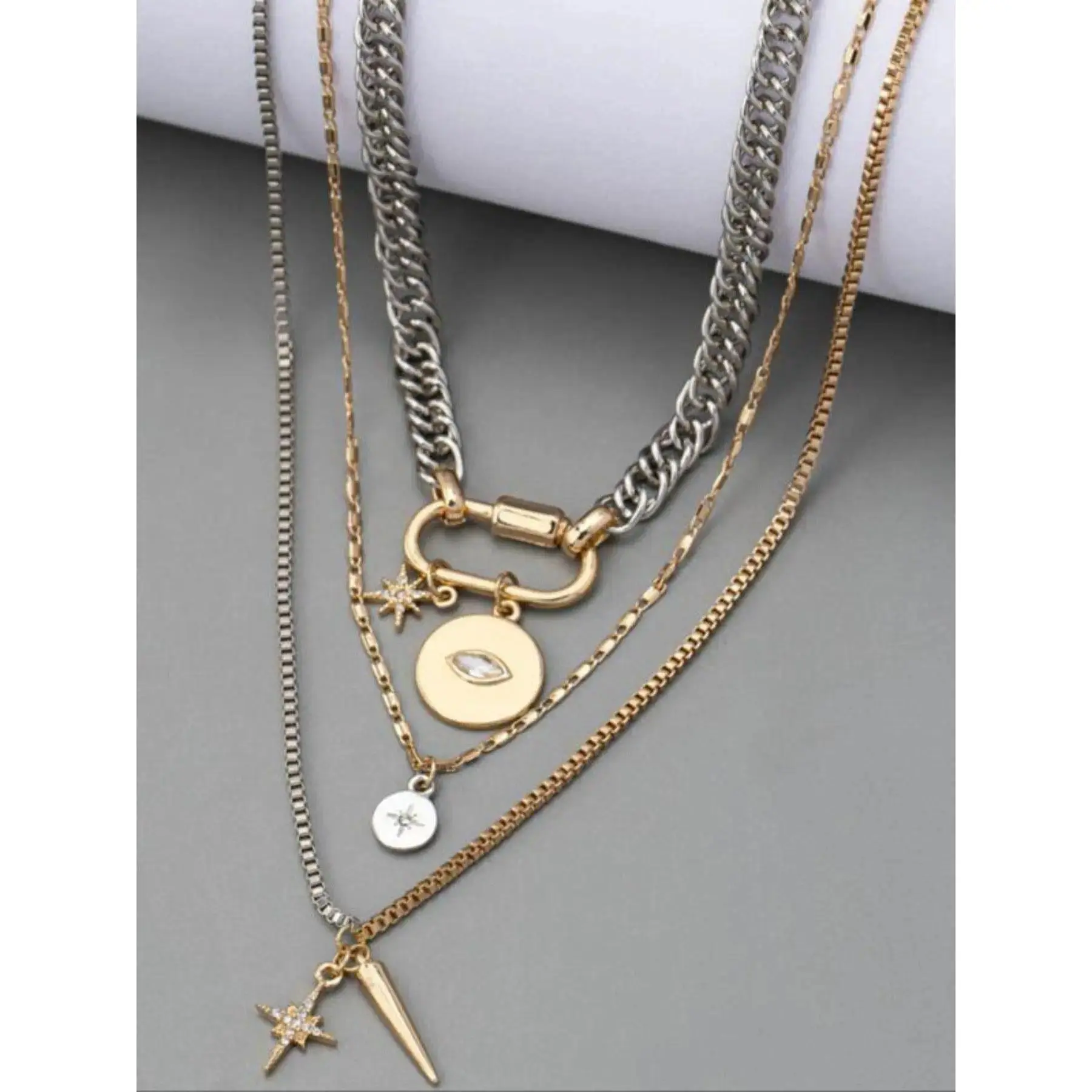 3pcs Layered Gold Necklace Set for Women, Dainty Minimalist Eye Pendant Stacking Jewelry, Tarnish Proof Accessory for Adults, Layered Chain Necklace, Multi Pendant Necklace