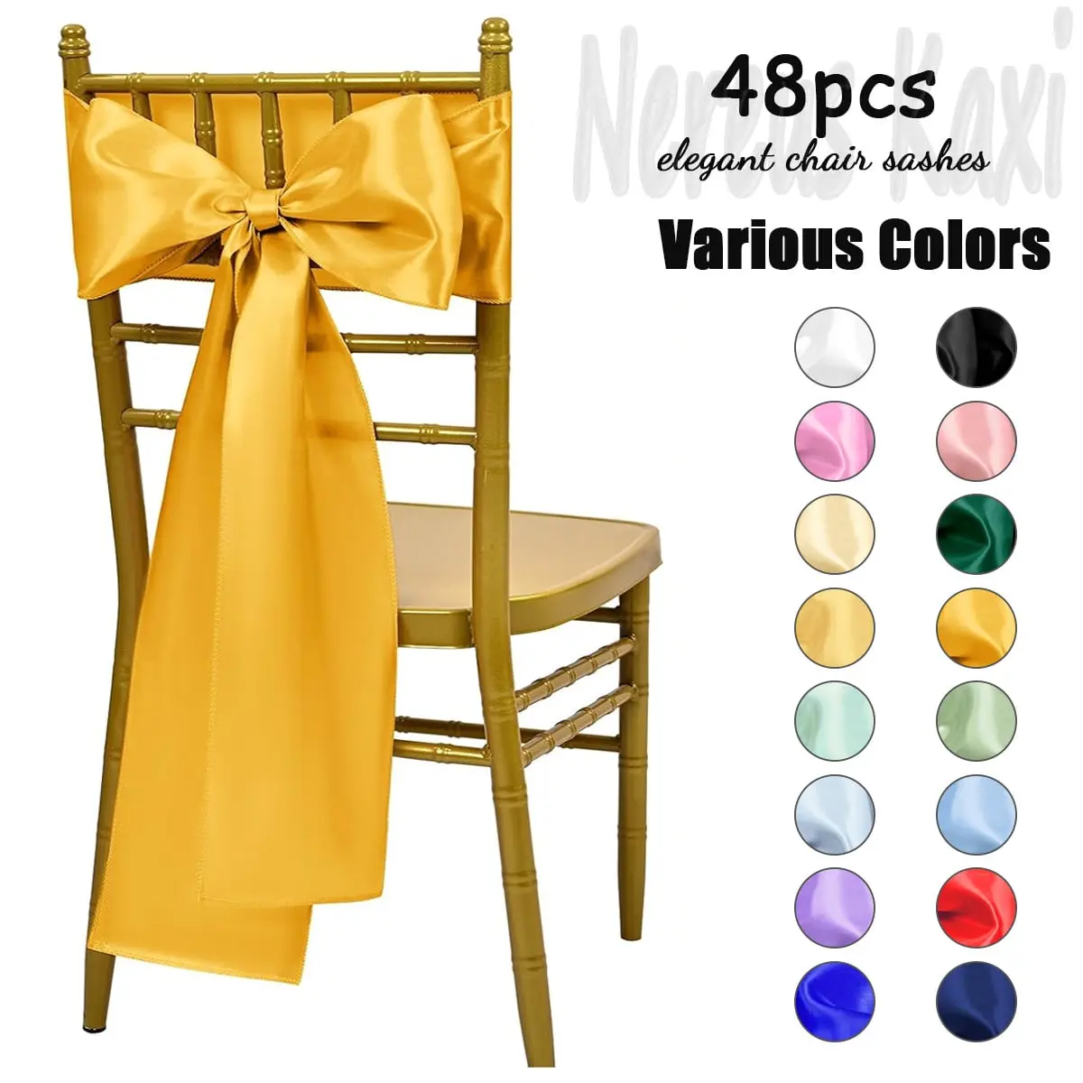 48pcs Satin Chair Belt Decorations, Chair Sashes, Wedding Decorations, Suitable For Wedding Reception Restaurants, Banquets, Party Decorations, Hotel Events (7 X 108 Inches), Available In Various Colors
