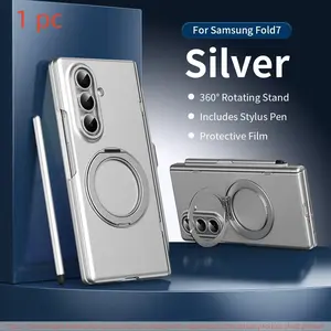 Luxury Matte Phone Case for Samsung Galaxy Z Fold7/6/5/4/3, Includes Tempered Glass, Screen Protector, 360° Rotating Stand, Touch Pen, Wireless Charging Support