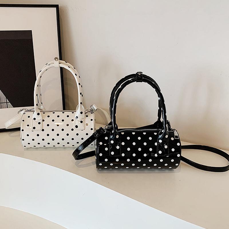 Crossbody Bag for Women Barrel Shape Mini Top Handle Purse PU Leather Polka Dot Cute Handbag Adjustable Strap Daily Use