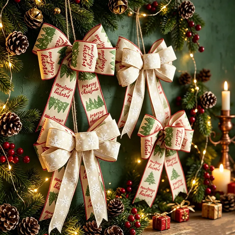 2/6 pieces of double-layer Christmas bows for Christmas decoration, rustic style, easy to hang, suitable for yard, home, shop windows, outdoor wedding decorations, and Christmas tree decorations.