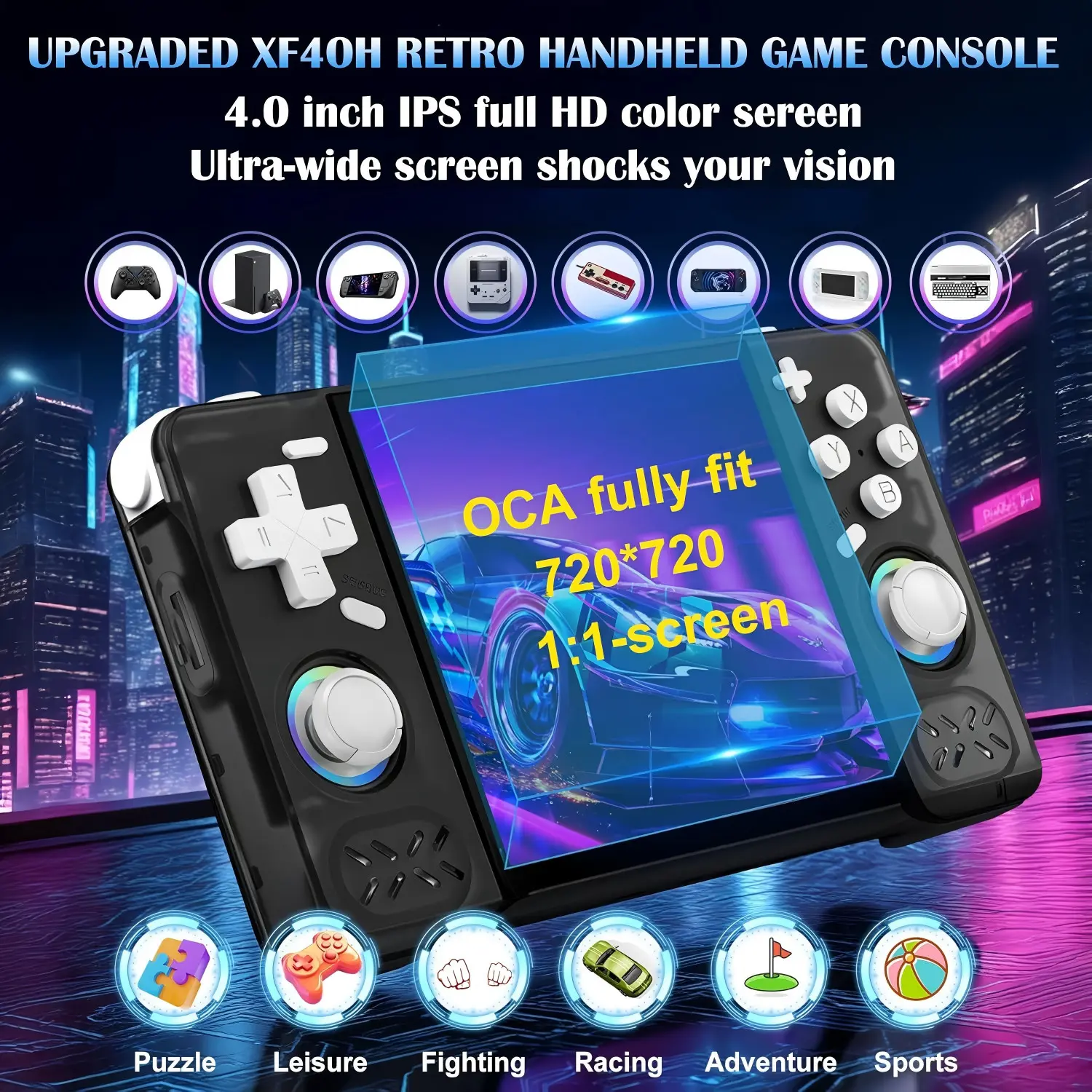 Xf40h Retro Handheld Console, 4-Inch HD Screen, Linux System, 4000mah Battery, WiFi Online Gaming, External Wireless Controller Support