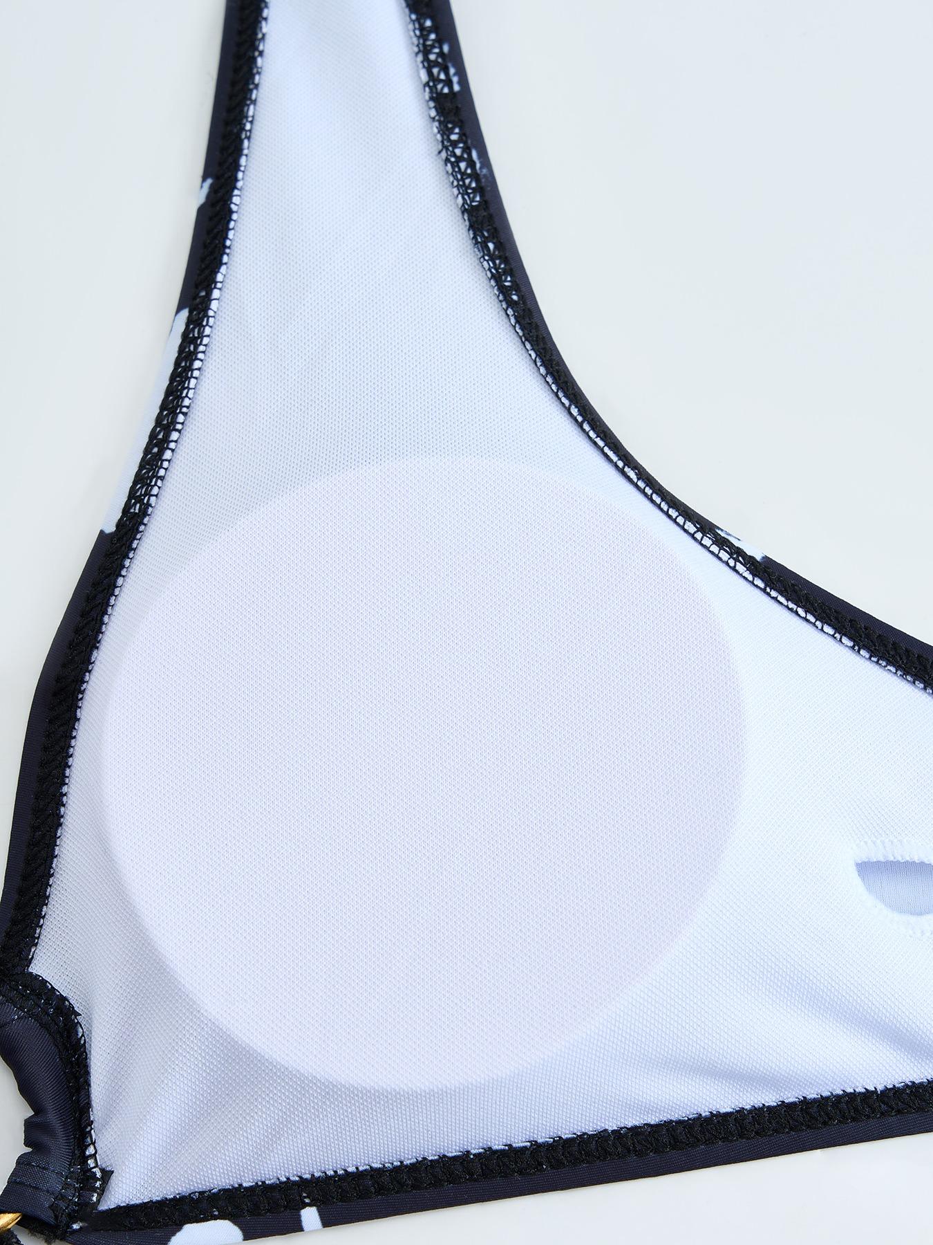 Two-piece Set Women's Colorblock Halter Neck Tie Back Bikini Set, Casual Ring Linked Backless Swim Bra & High Cut Swim Panty, Ladies Swimsuit for Beach Holiday Vacation, Halter Swimwear