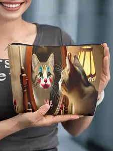 cosmetic bag 1pc, Kitty Clown Makeup, Zippered toiletries organizer box, suitable for storing small items, daily necessities, cosmetics, and as a birthday, graduation, or travel gift for women, or a souvenir pouch.