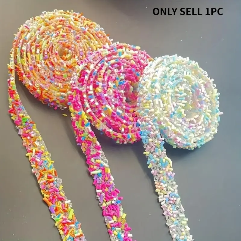 39.37-inch self-adhesive rhinestone strip with shimmering, multicolored glitter sequins and plastic beads; suitable for DIY crafts, jewelry making, and decorating clothing and bags
