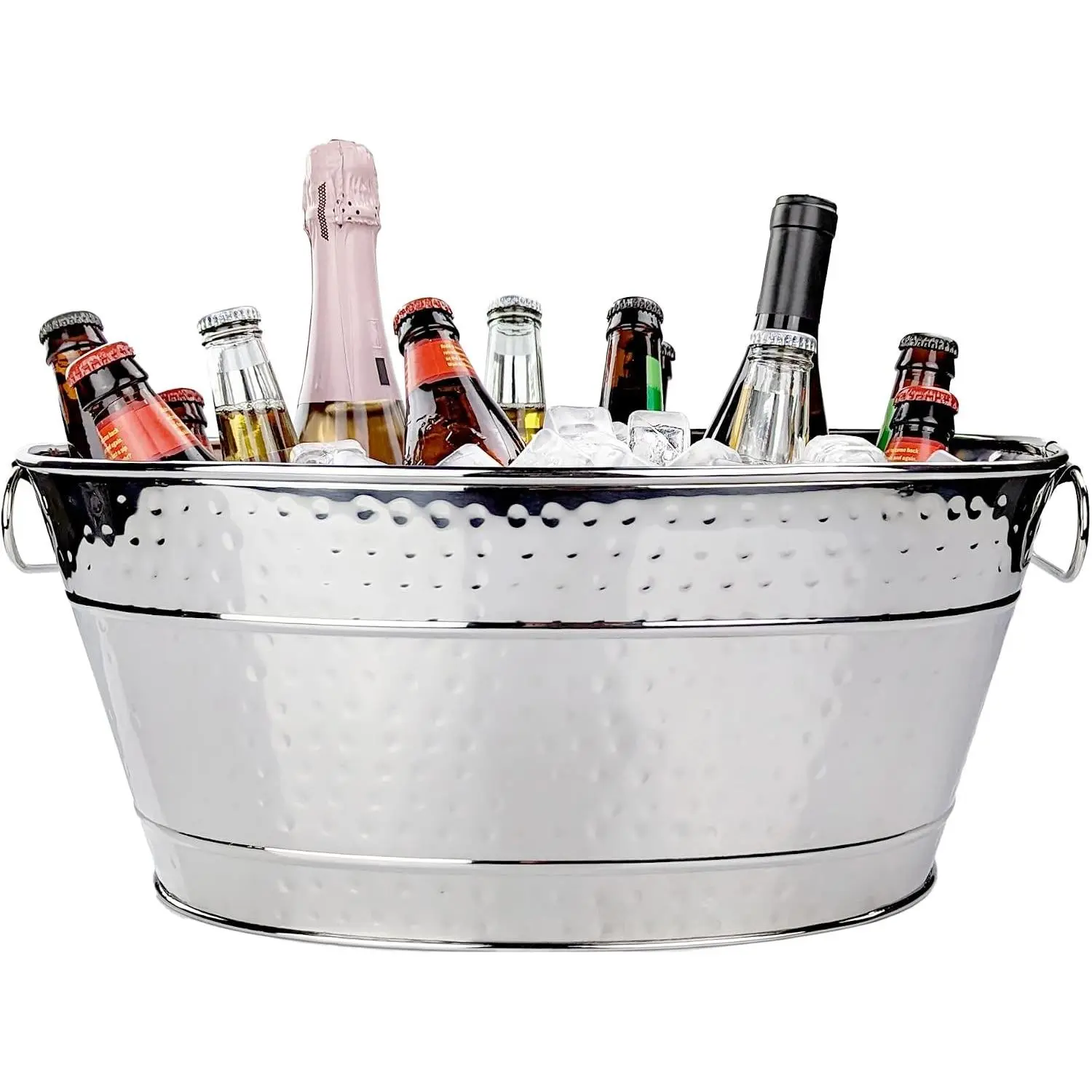 Stainless Steel Oval Beverage Tub - Medium (4 Gal) Indoor Party Drink Bucket, Kitchenware Ice Holder for Beer, Wine, Champagne