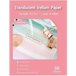 93GSM/63LBS Printable Transparent Translucent Vellum Paper 8.5 x 11 Inches 50 Sheets for Printing Sketching Tracing Drawing