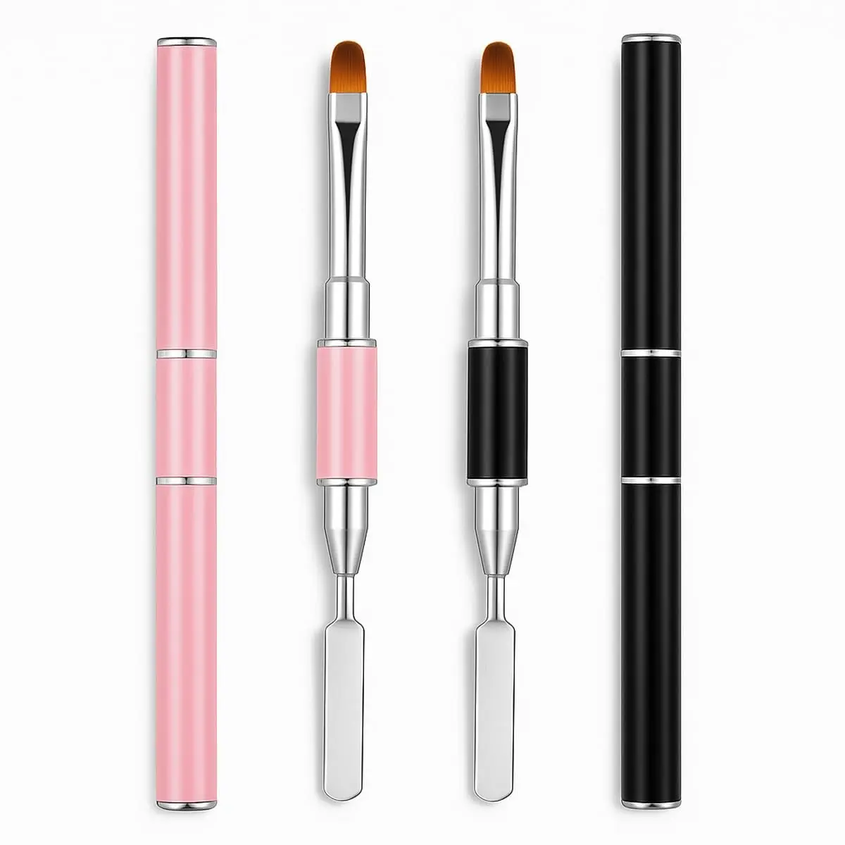 Nail Care 2Pcs Dual-Ended Nail Art Brush and Spatula Set - Pink & Black UV Gel Tools for Poly Extension, Sculpture Gel - Manicure Kit for Salon, DIY Use