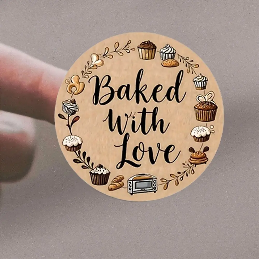 72 Round Stickers for Baking, Light Background with Cursive Font, Perfect for Cupcakes, Cookies, Bread, Cake Decorations, DIY Gift Boxes