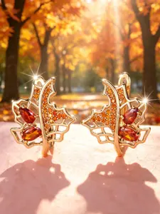 Unique Maple Leaf Artificial Garnet Ruby Earrings, Perfect for Engagement, Wedding, Party, Concert, Dance, Vacation, Enhance Your Style