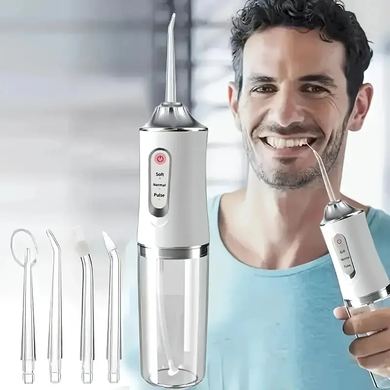 USB Rechargeable Portable Oral Irrigator, 4 Nozzles, 3 Modes, Daily Oral Care, Home & Travel Electric Mouth Washer, Gift for Family