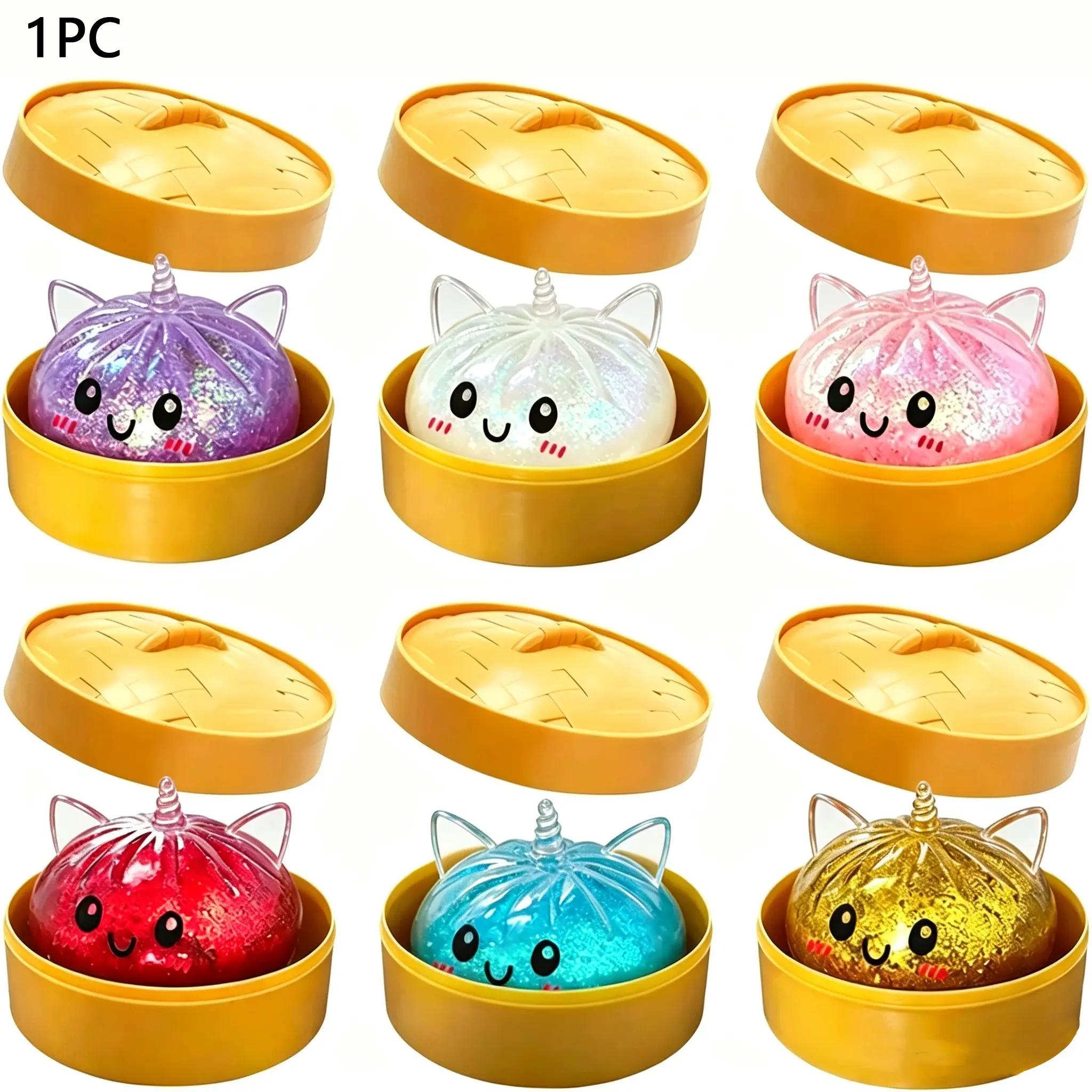 1pc Unicorn Steamed Bun Fidget Stress Relief Ball with Steamer Box, Creative Gift Idea, Christmas, Halloween, Birthday Present, Unisex