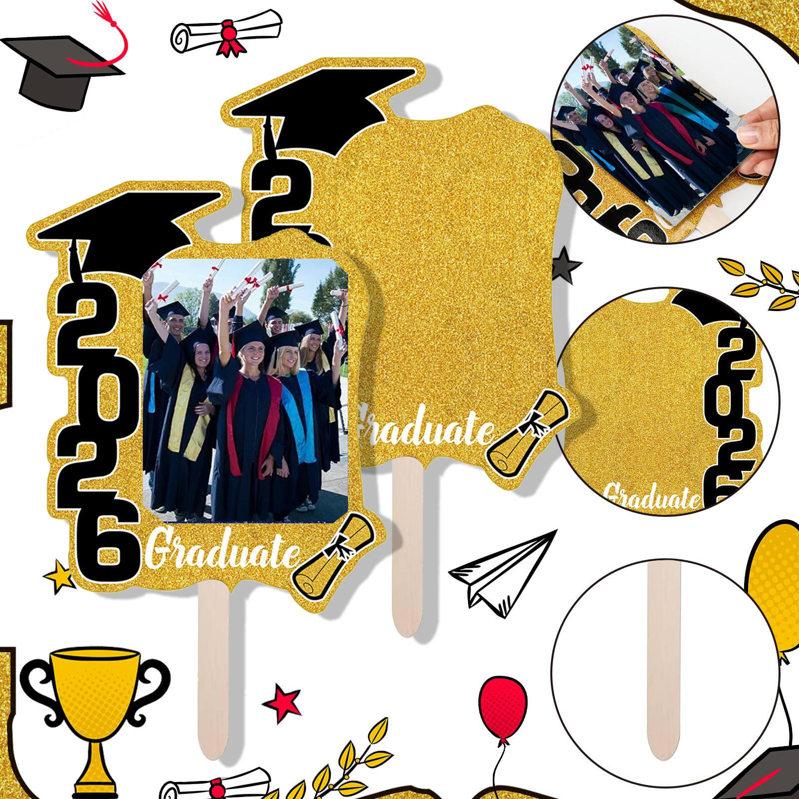 12 Pack Class of 2026 Graduation Fans with Handle Double Sided Grad Photo Props for Keepsake Gifts Graduation Party Supplies