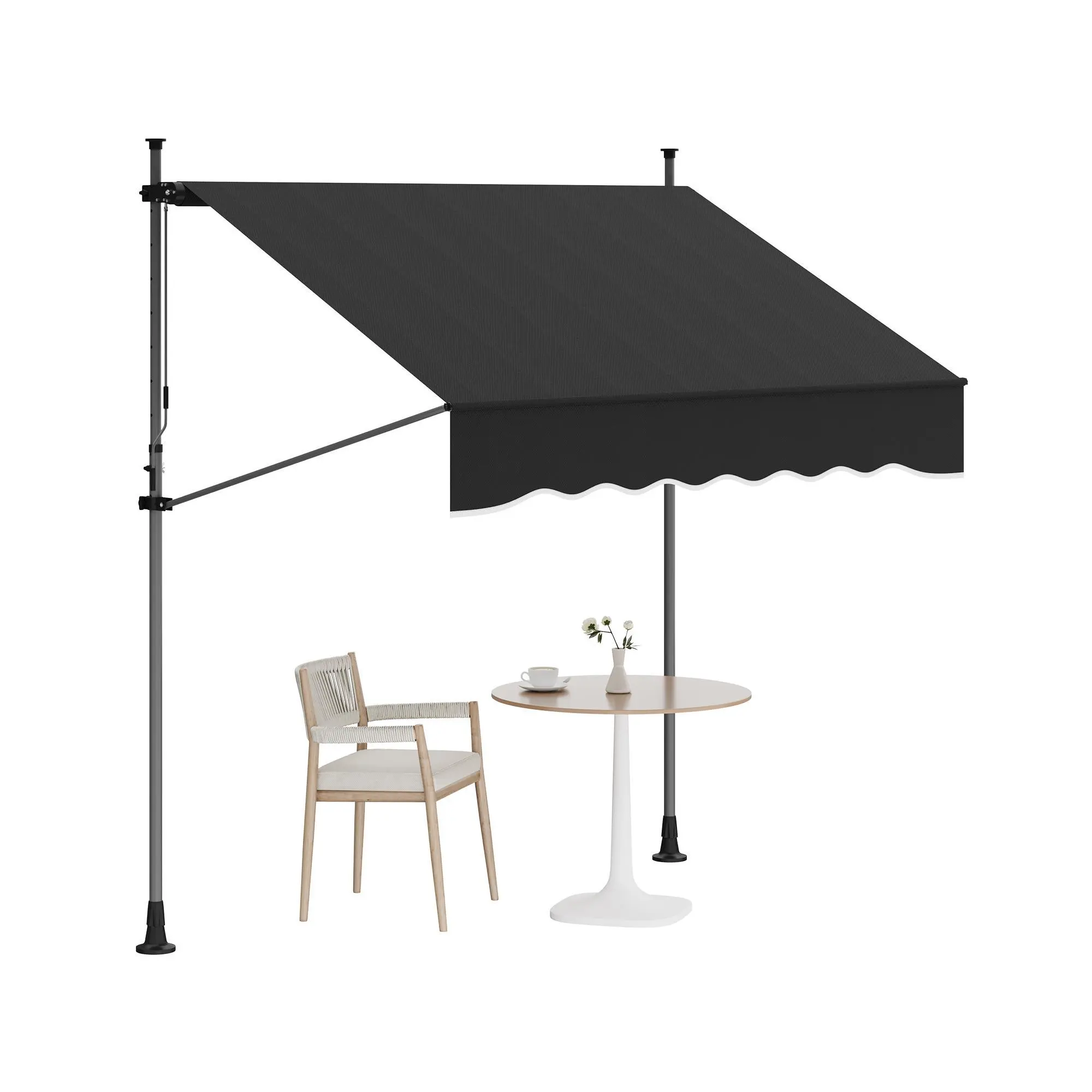 Modern 10x10ft Manual Retractable Patio Awning Outdoor Sunshade Shelter with Smooth Crank Handle 118"x118" Adjustable Height Garden Canopy Deck Balcony Porch Cover UV Blocking Water Resistant Fabric Iron Frame Black