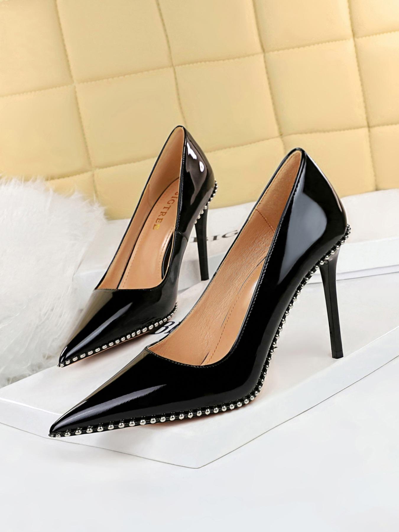 Women's Fashionable Rivet Decorated Stiletto Heels, Elegant Pointed Toe High Heel Shoes for Party, Banquet, Daily Clothing Decor for Women & Girls, Classy Stiletto Heels
