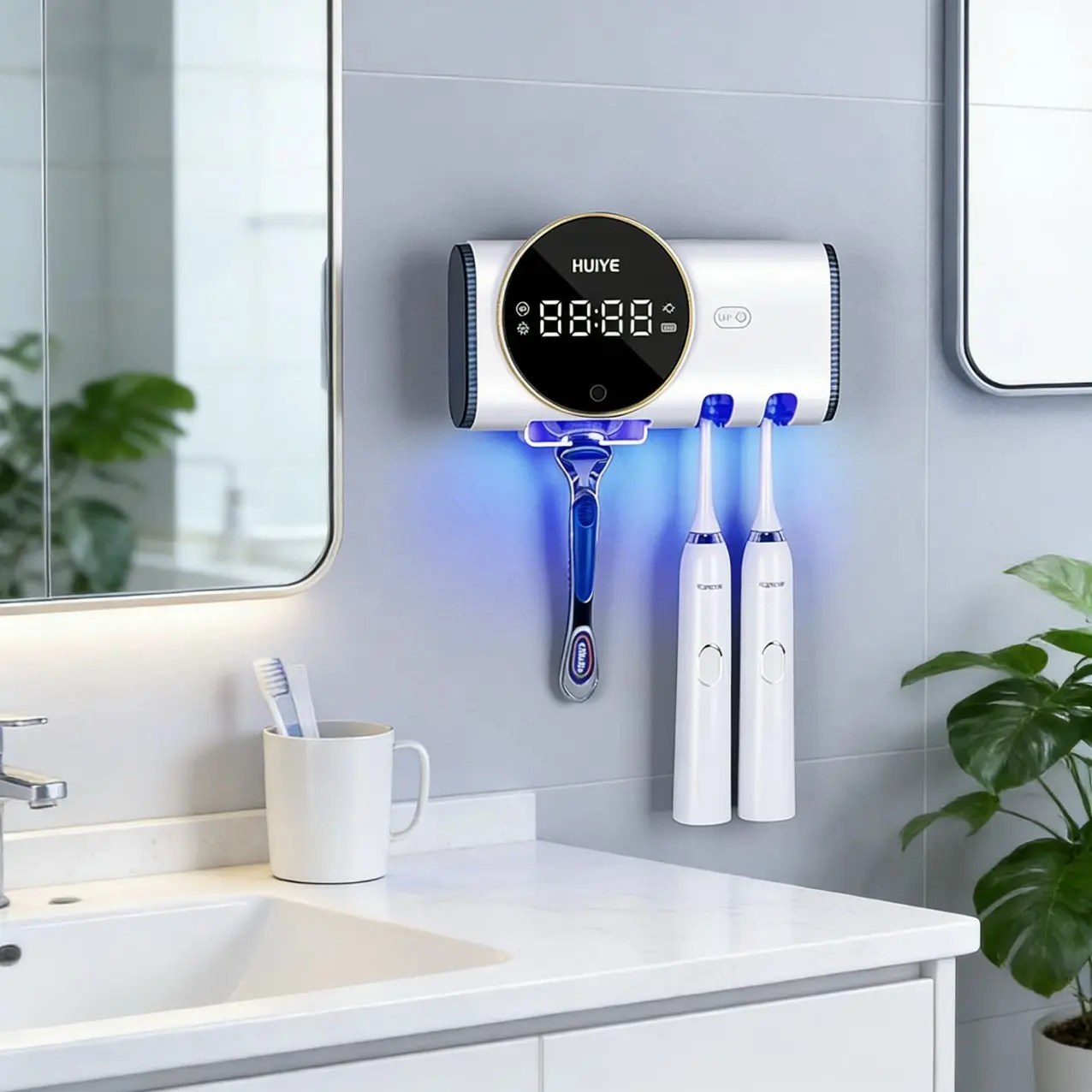 New Wall-Mounted Toothbrush & Shaver Sterilizer, Smart UV Detachable Brush Cleaner with LED Screen, Personal Care Appliance