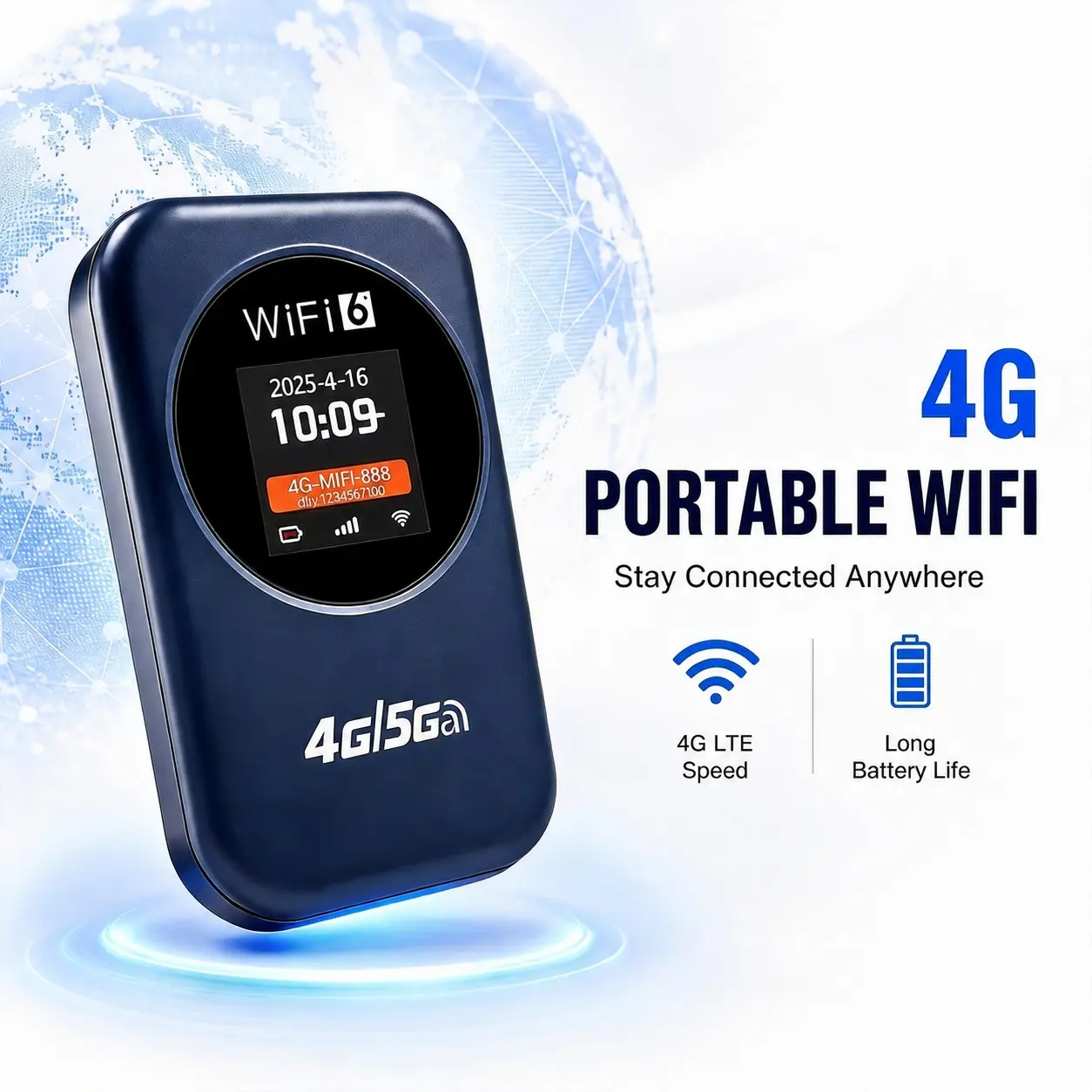 Portable WiFi Hotspot, 4G LTE Pocket WiFi Router 300Mbps, 3000mAh Battery, Unlocked Mobile Hotspot, Multi-Device Sharing, Ideal for Travel, Work, Hotel，Business, Commuting