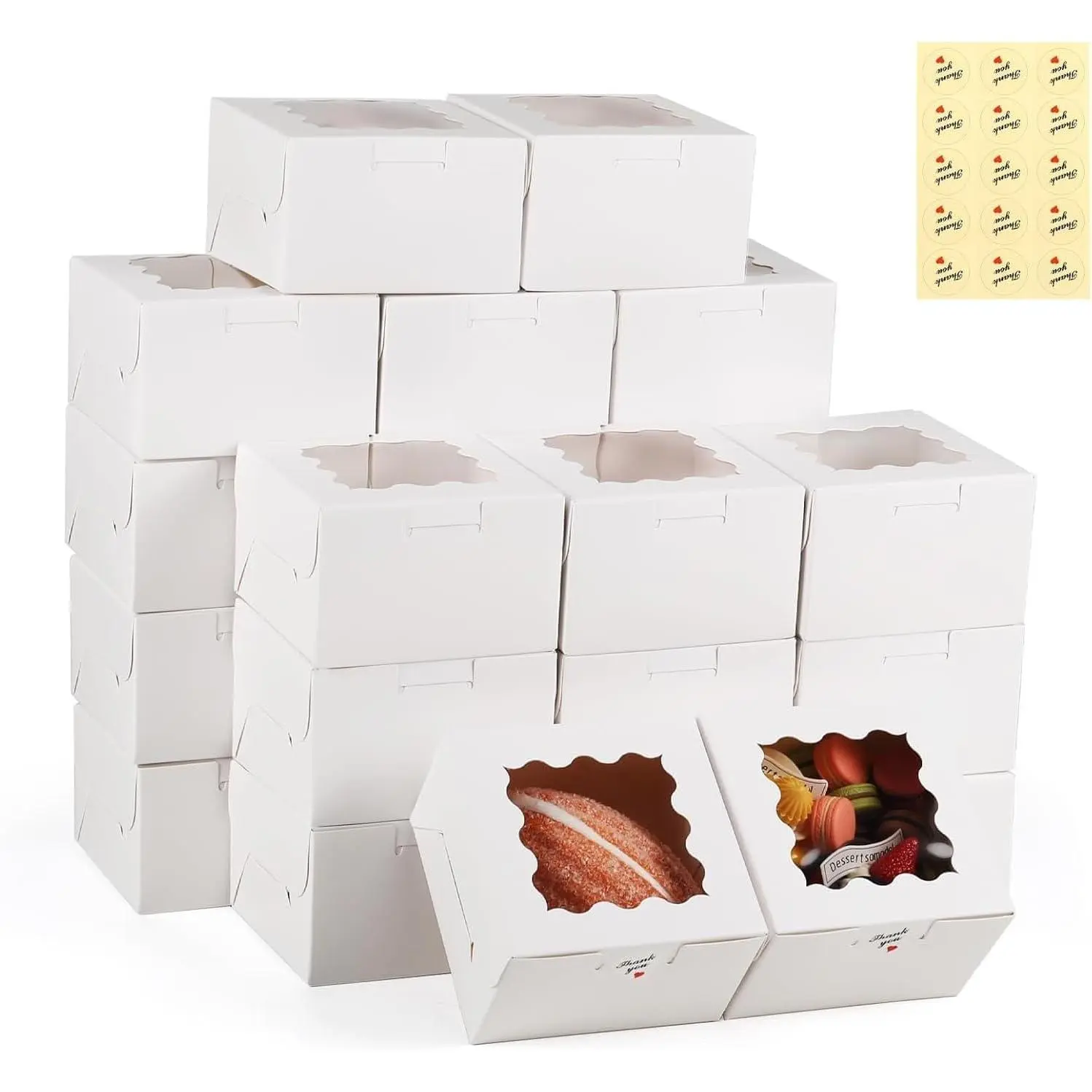20 Pack Cookie Boxes with Window, 4x4x2.5 Inch White Bakery Box,  Paper  Boxes for Pastries, Cookies, Pie, Donuts, Macaron, Strawberry Boxes