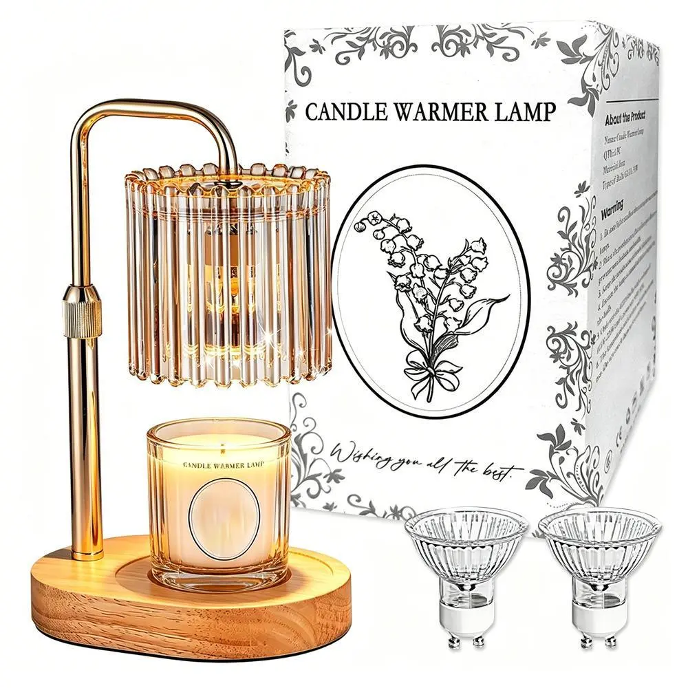 Home Fragrance Candle Warmer Lamp with Timer, Gold Floral Height Adjustable Safe Wax Melter Perfect Mother's Day Gift Idea