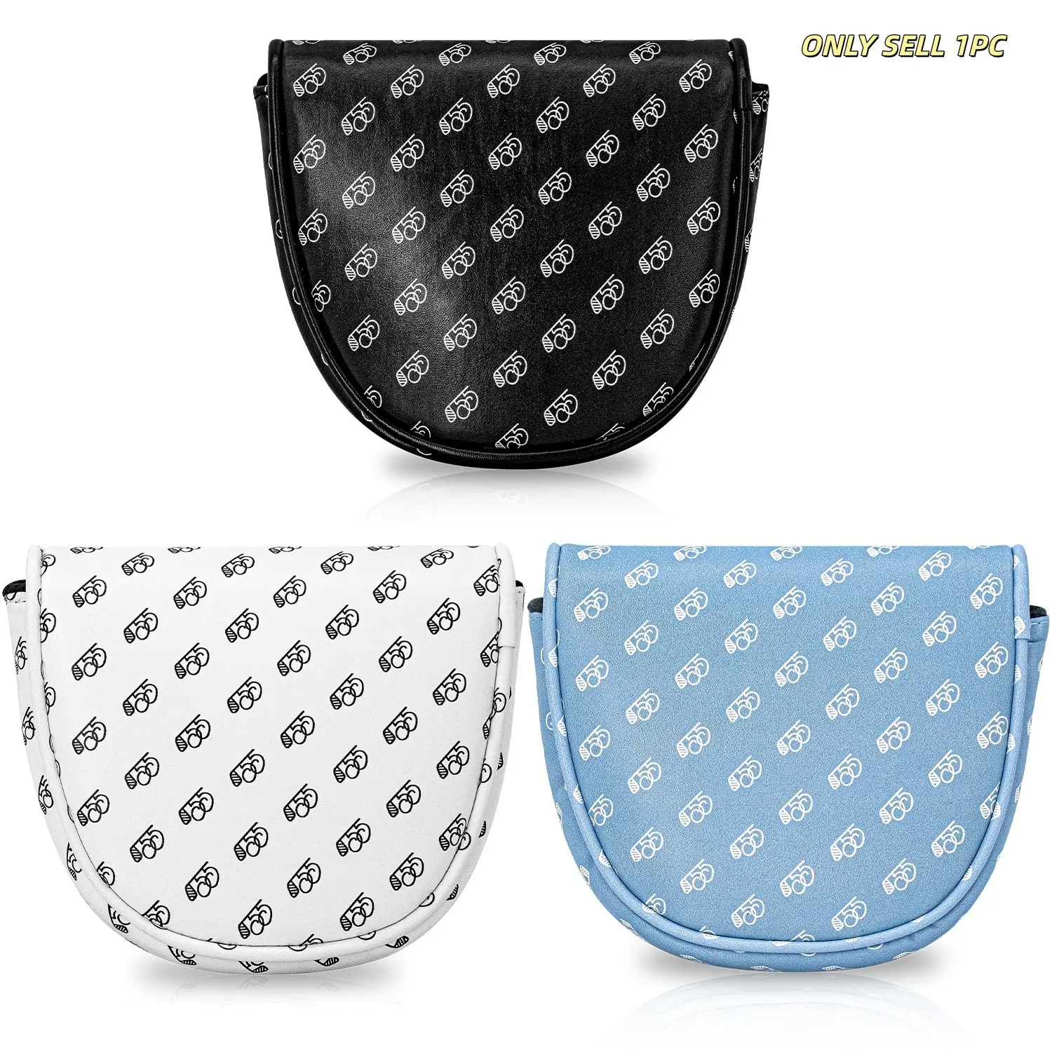 1pc Print Style Golf Club Head Cover, Semi-Circular Mallet Putter Cover, PU Material, Compatible with Most Golf Brands, Durable Protection, Golf Accessory