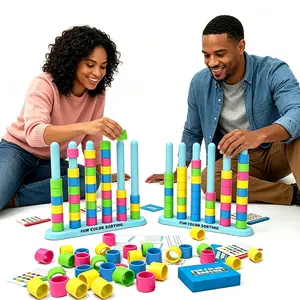 Color Stacking Challenge Game, Fun Color Sorting Board Game, Fast-Paced Ring Matching Game, Includes Challenge Cards, Kids Family Party Toy