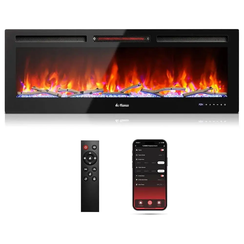 Christmas DealGARVEE 50 Smart Wifi Infrared Electric Fireplace With Special Feature Led Flame, 1500W Quartz Heater, Recessed or Wall Mounted, Adjustable Flame Effects, Remote Control
