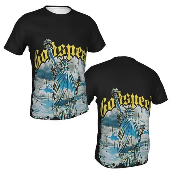 Godspeed Statue of Liberty Graphic Tee Oversized Heavyweight Cotton Streetwear T-Shirt Y2K Grunge Gothic Letter Print Top Casual Drop Shoulder Vintage Black Tee Men Women Unisex Retro Hip Hop Skater Tshirt Aesthetic Summer Outfit Trendy Band Merchandise