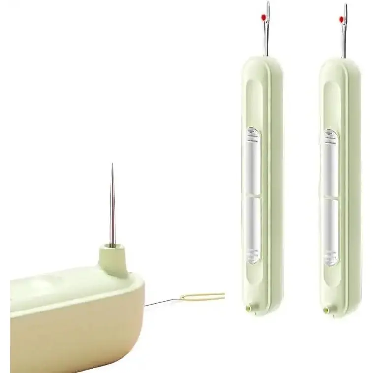 2-in-1 Needle Threader and Seam Ripper Tool (2 Pcs), Retractable Thread Remover and Plug-In Threader for Sewing, Embroidery, Cross-Stitch, and Knitting