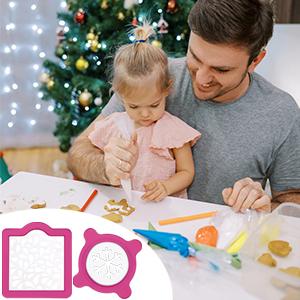 Magnetic Acrylic Cookie Stencil Holder,Cookie Stencil Frame Stencils for Royal Icing,Magnetic Template Frame for Cooking Cake Coffee Dessert Decoration Supplies (Pink Square-6.7 * 6.1 in)