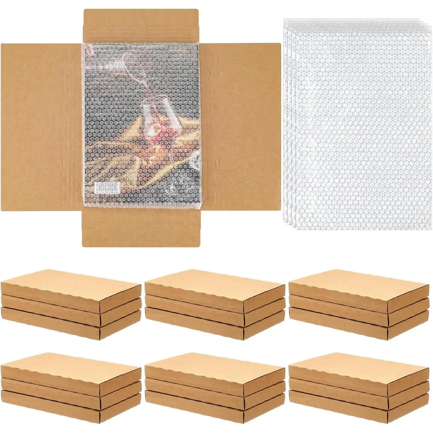 30 Pack Brown Comic Book Mailers 7.8 x 11 x 1.2 Inch with 30 Bubble Bags, Easy Fold Shipping Boxes, Height Adjustable for Mailing Comics, Photos & Collectibles