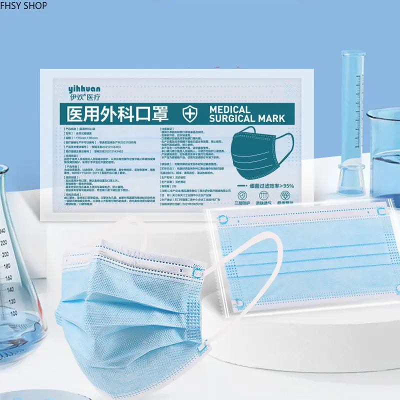 Unisex Protective Adults' Disposable Surgical Masks - 50pcs/100pcs Individual Wrap Sterilization Grade 3-Layered Blue Non-Woven Face Masks for Daily Protection, Travel Use