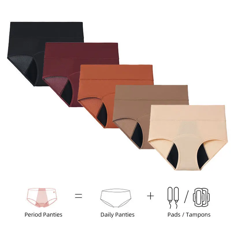 Women's High Waist Period Underwear - Basic Plain, 3-Layer Leak-Proof, Breathable, Elastic Waist, Minimalist, Multi-Size Sport & Outdoor Sun Protective Clothing, No