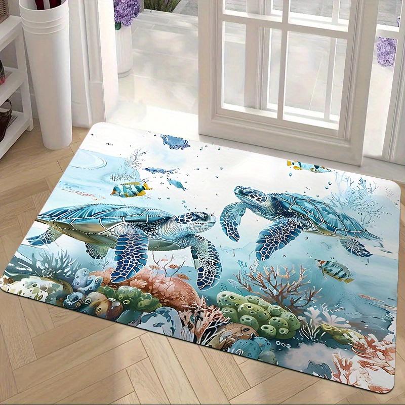 Ocean Theme Welcome Doormat with Sea Turtle & Seagrass Design Non-Slip Polyester Mat for Indoor Outdoor Use Bathroom Kitchen Laundry Room Coastal Home Décor Vibrant Pattern Easy Maintenance Sea Turtle Decor
