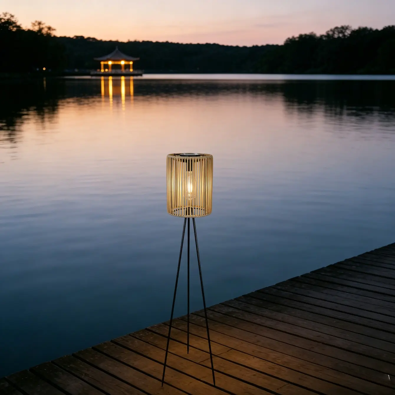 Solar Woven Tripod Floor Lamp, Bohemian Style Standing Light with Corrosion-Resistant Metal Stand, Solar Decorative Lantern for Outdoor Spaces, Decorative Floor Lights, Boho Floor Lamp